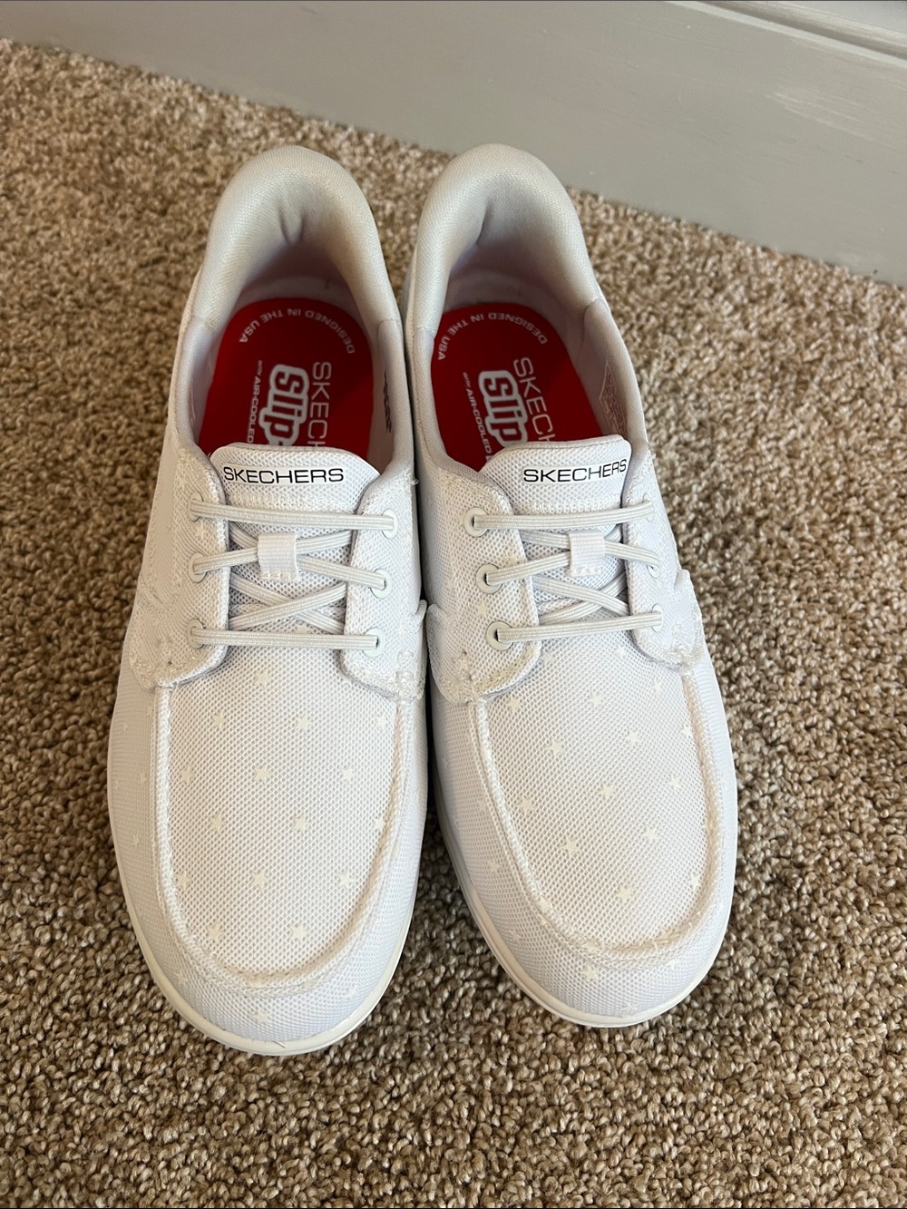 Skechers White Slip-On Canvas Loafers